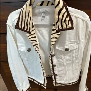 Western Tasha Polizzi Denim White Jacket with Zebra & Concho XL 🆕